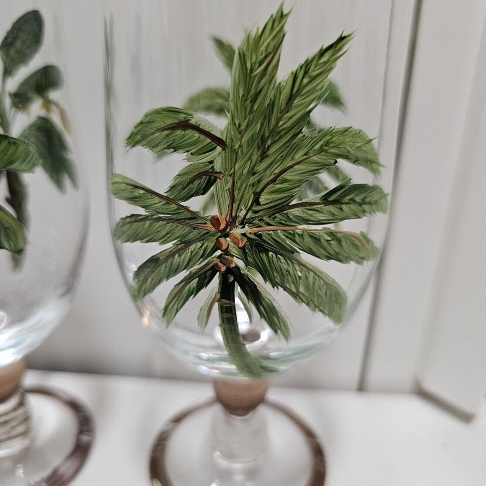 2 Florida Marketplace Palm Island Water Ice Tea Goblets 6.75" handpainted tree - Picture 3 of 9